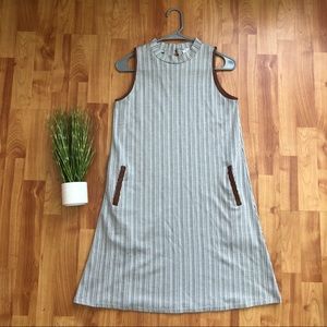 THML Vertical Striped Dress w/Faux Leather Detail